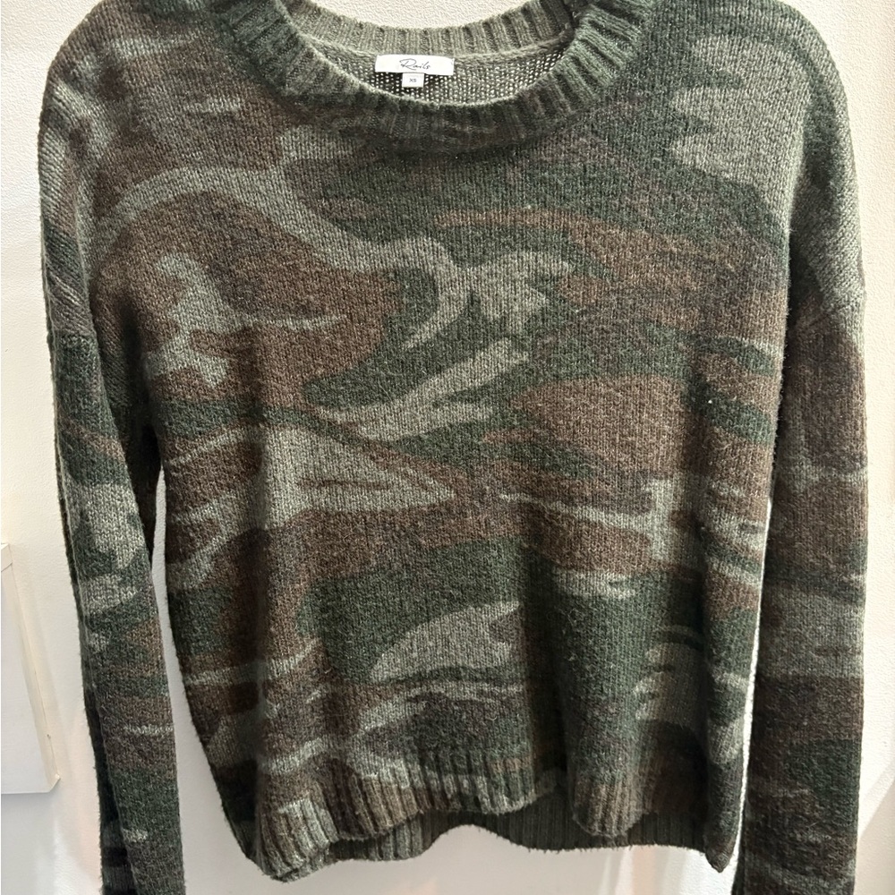 Rails Green and Brown Wool Crew Neck Sweater with Camouflage Pattern